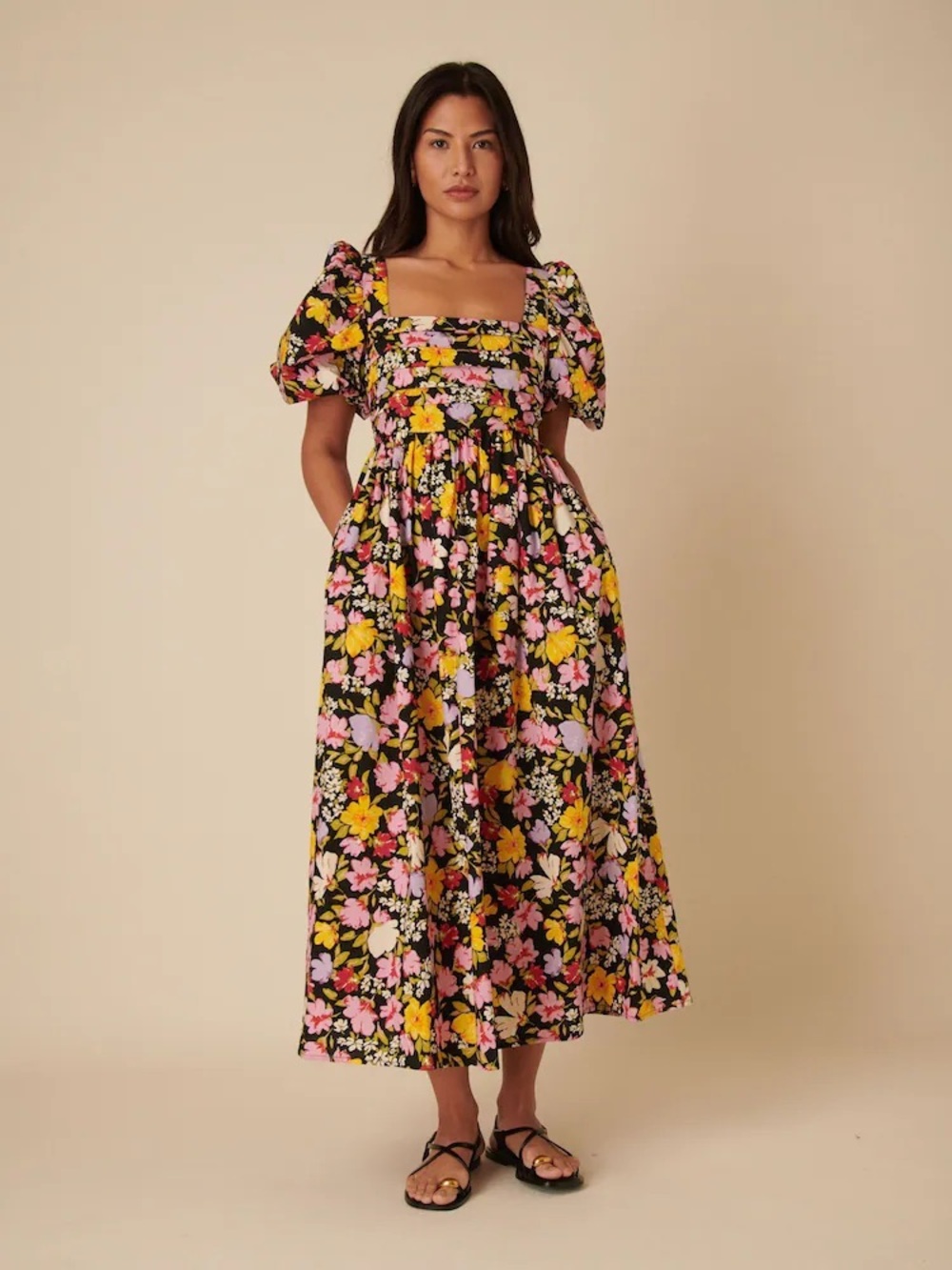 NWT Nobody’s Child Nova Square-Neck Puff Sleeve Floral Maxi Dress 6